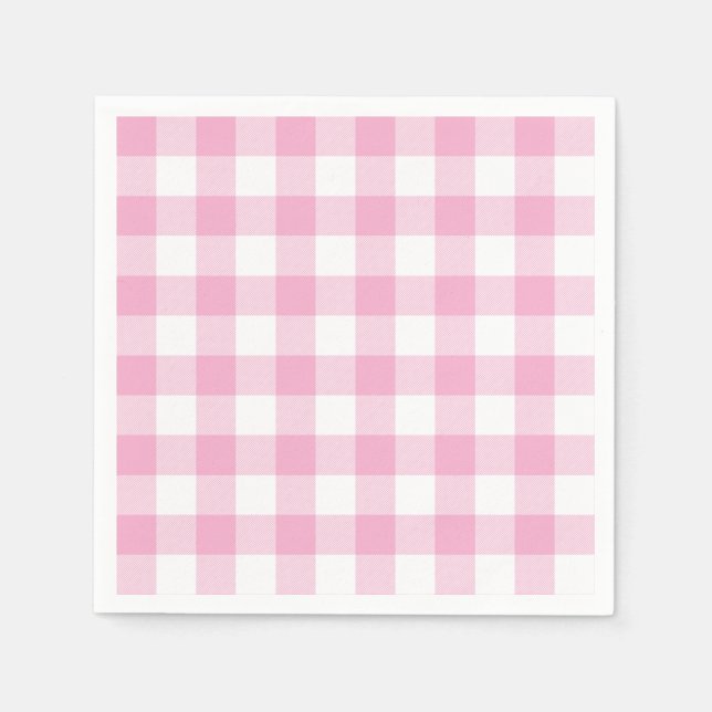Light Pink and White Buffalo Plaid Gingham Serviette (Vorderseite)
