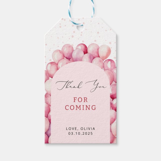 Light Pink Balloons Vielen Dank Geschenkanhänger (Vorderseite)