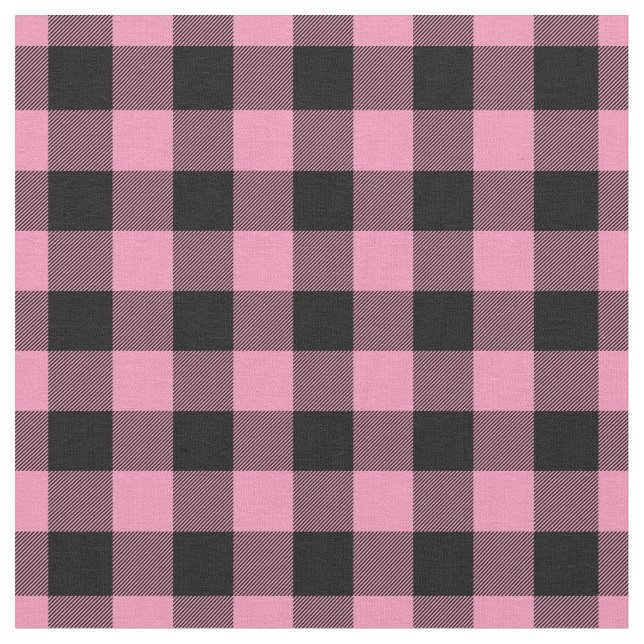 Light Pink & Black Gingham Plaid Stoff (Nahaufnahme)