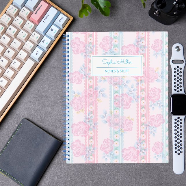Light Pink Blue Floral Coquette Personalisierter N Notizbuch (Von Creator hochgeladen)