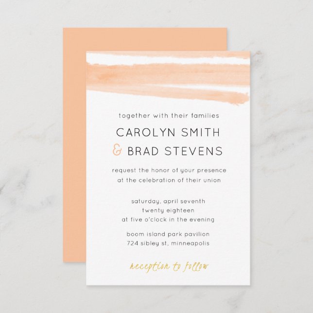 Light Pink Blush Gold Moderne Wasserhymne Hochzeit Einladung (Vorne/Hinten)