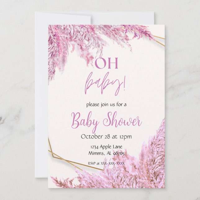 Light Pink Boho Baby Dusche Einladung (Vorderseite)