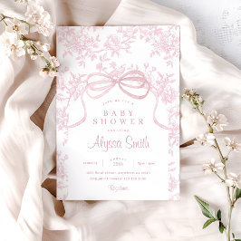 Light Pink Bow and Toile Baby Dusche Einladung