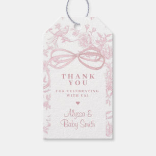 Light Pink Bow and Toile Baby Dusche Gefallen Geschenkanhänger