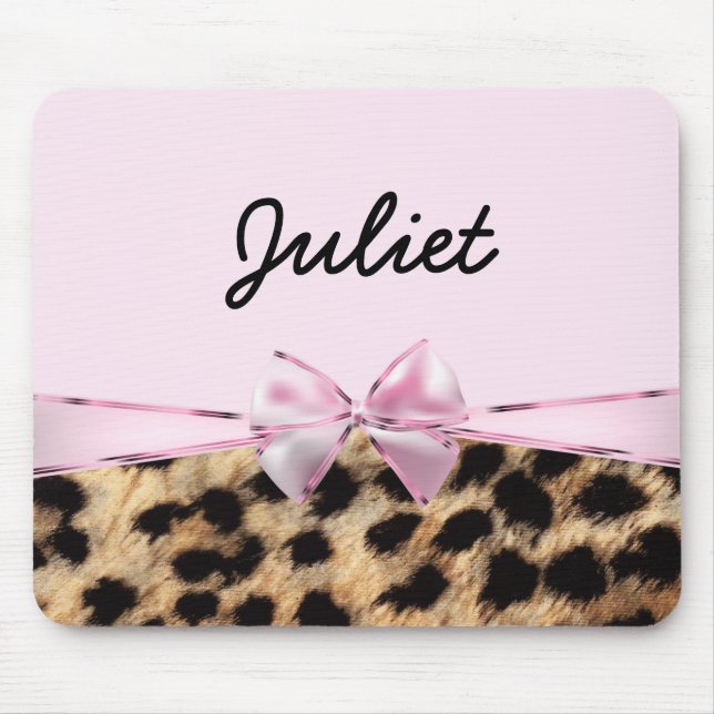 Light Pink Bow & Leopard Cheetah Print Mouse Pad Mousepad (Vorne)