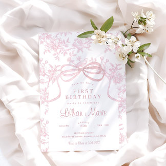 Light Pink Bow und Toile Birthday Einladung