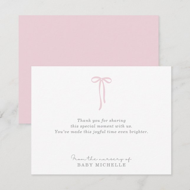 Light Pink Bow, vom Kinderzimmer der Textkarte Einladung (Vorne/Hinten)