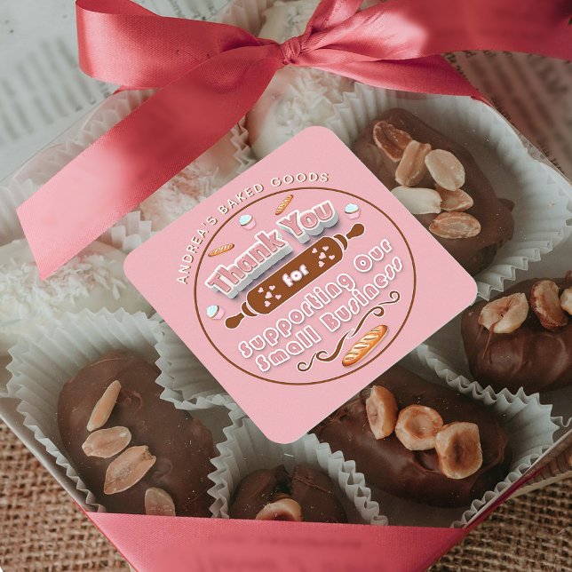 Light Pink Brown Bäckerei Business Custom Vielen D Quadratischer Aufkleber (Von Creator hochgeladen)