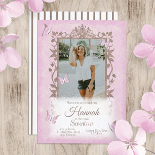 Light Pink Brown Butterfys Geburtstagsparty Einladung