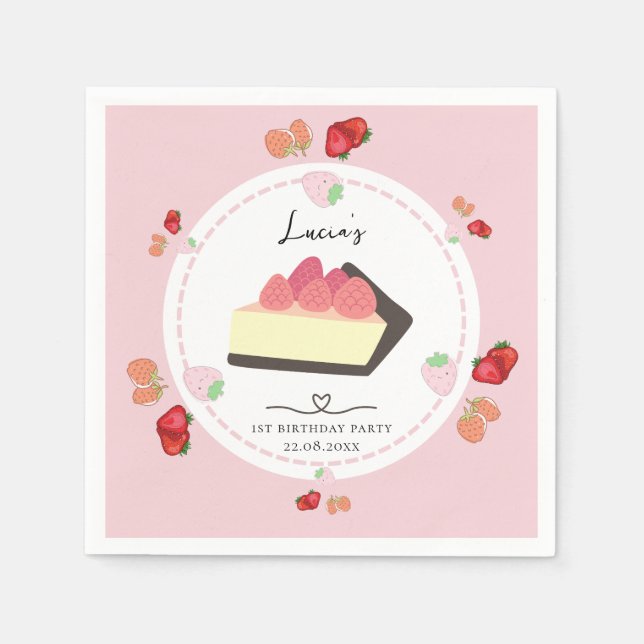Light Pink Cake & Berry Girl Serviette (Vorderseite)