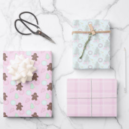 Light Pink Christmas Tree Gingerbrot Geschenkpapier Set