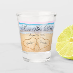 Light Pink Coastal Beach Hochzeit Save the Date Schnapsglas