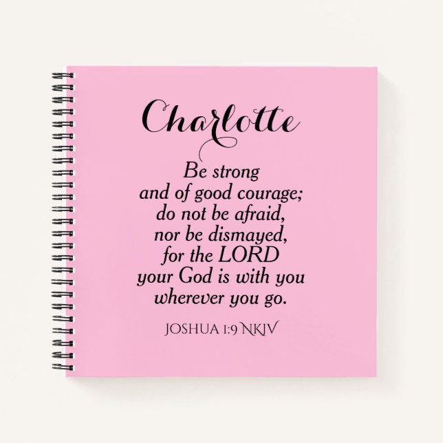 Light Pink Courage Bible Verse Individuelle Name E Notizbuch (Vorderseite)
