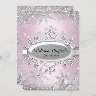 Light Pink Crystal Snowflake Prinzessin Quinceaner Einladung