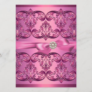 Light Pink Damask & Bow Sweet16 Geburtstagsempfang Einladung