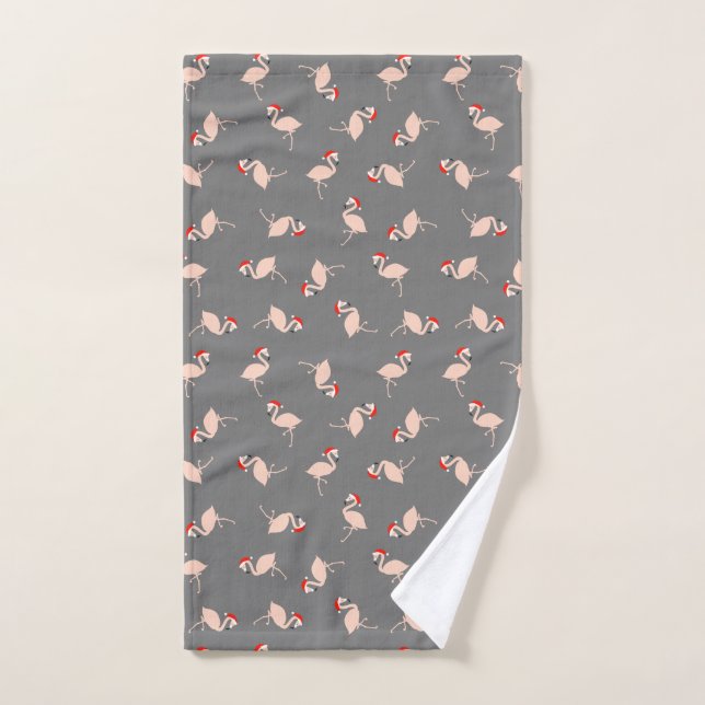 Light Pink Dark Gray Weihnachts Flamingo Muster Handtuch (Handtuch)