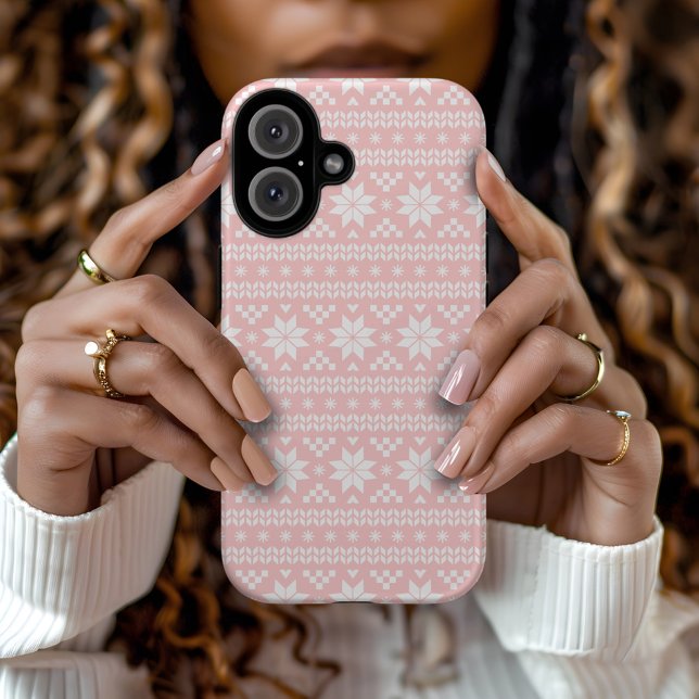 Light Pink Fair Isle Weihnachts Sweater Muster Case-Mate iPhone Hülle (Von Creator hochgeladen)