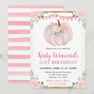 Light Pink Floral Pumpkin Fall 21. Geburtstag Einladung