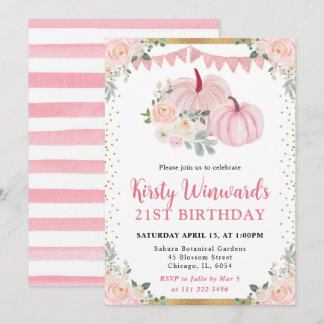 Light Pink Floral Pumpkin Fall 21. Geburtstag Einladung