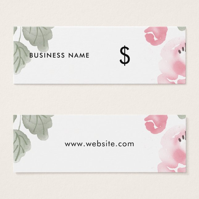 Light Pink Floral Watercolor Romantische Preismark (Vorne & Hinten)