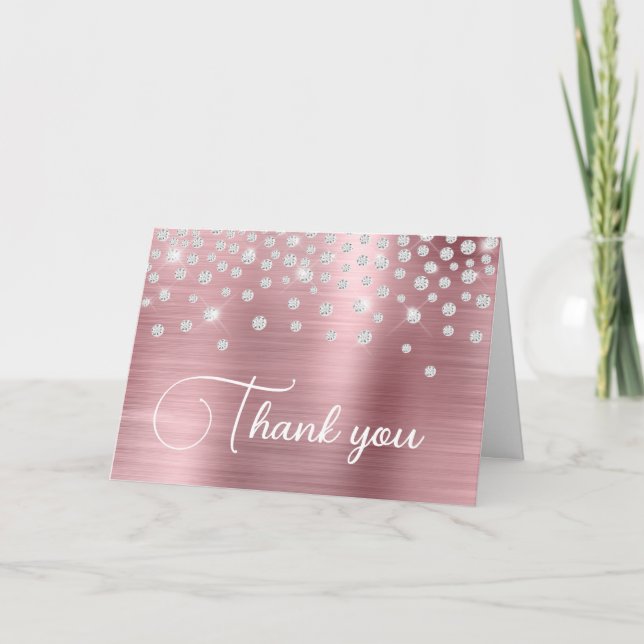Light Pink Foil Diamond Confetti 50. Geburtstag Dankeskarte (Vorderseite)