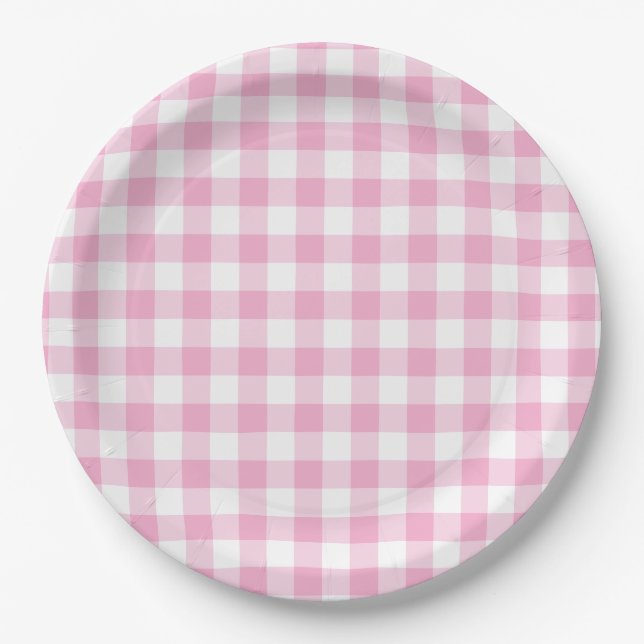 Light Pink Gingham Karo Pappteller (Vorderseite)