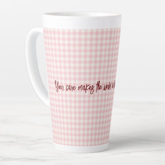Light Pink Gingham Pattern Latte Tasse (Linke Ecke)
