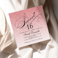 Light Pink Glam Glitzer Sweet 16 Square