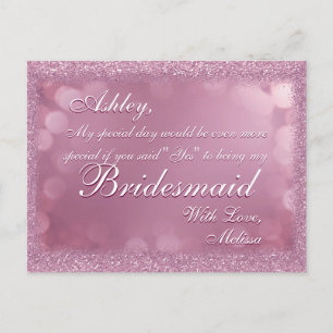 Light Pink Glitzer - Werden Sie meine Bridesmaid? Einladungspostkarte