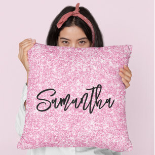 Light Pink Glitzern Black Brush Script Kissen