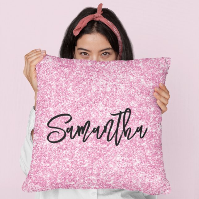 Light Pink Glitzern Black Brush Script Kissen (Von Creator hochgeladen)