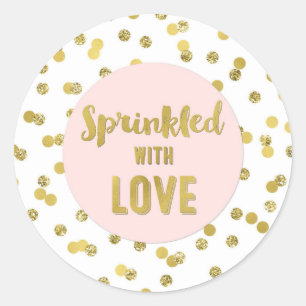 Light Pink Gold Confetti Sprinklergerbt mit Liebe Runder Aufkleber