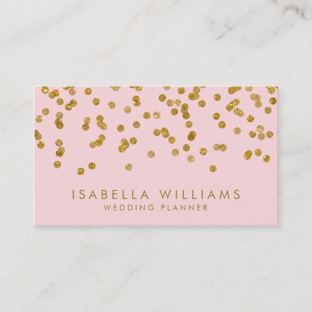 Light Pink & Gold Foil Confetti Business Card Visitenkarte (Vorderseite)