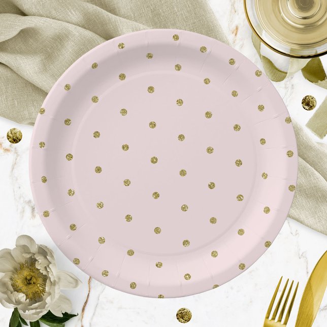 Light Pink Gold Glitzer Polka Dot Muster Pappteller (Von Creator hochgeladen)