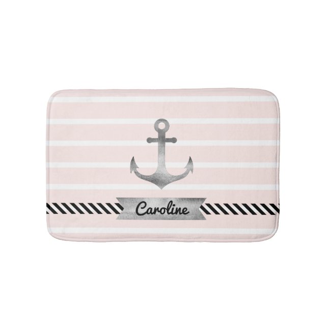 Light Pink Gray Anchor Personalisiert Badematte (Vorderseite)
