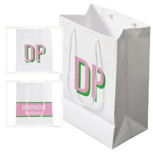 Light Pink + Green Monogram Bridesmaid Mittlere Geschenktüte
