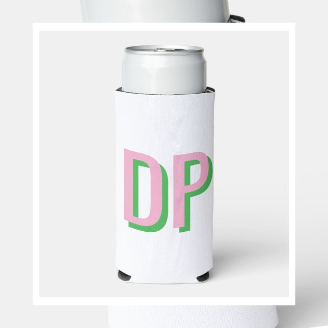Light Pink + Green Monogram Bridesmaid Selters Dosenkühler (Light Pink +Green Monogram Can Cooler)