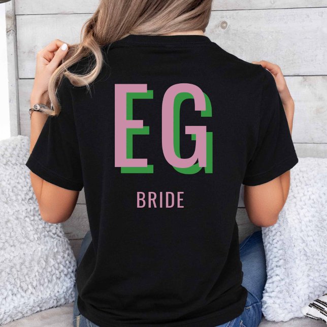Light Pink + Green Monogram Wedding Party T-Shirt (Light Pink + Green Monogram Tshirt )