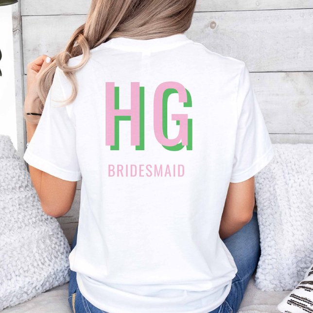 Light Pink + Green Monogram Wedding Party T-Shirt (Light Pink + Green Monogram Wedding Party Tshirt)