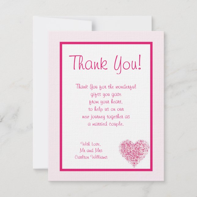 Light Pink Heart Wedding Flat Danke Karte (Vorderseite)