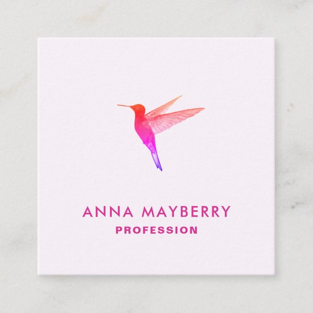 Light Pink Hummingbird Square Business Card Quadratische Visitenkarte (Vorderseite)