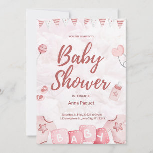 Light Pink Illustration Watercolor Childern Modern Einladung