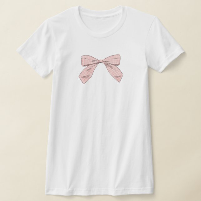 Light Pink Kariert Bow Elegante Baby Dusche Mama T-Shirt (Ablage )