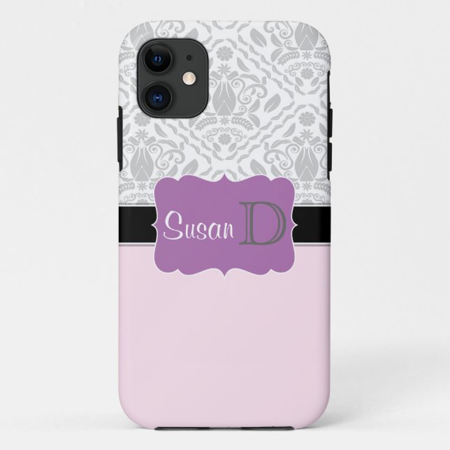 Light Pink Lila mit Monogramm Damask iPhone 5 Gehä Case-Mate iPhone Hülle (Rückseite)