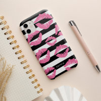 Light Pink Lip Print Kisses Black & White Strip