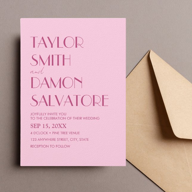 Light Pink Magenta Bold Retro Einzigartige Hochzei Einladung (Retro pink wedding invitation)