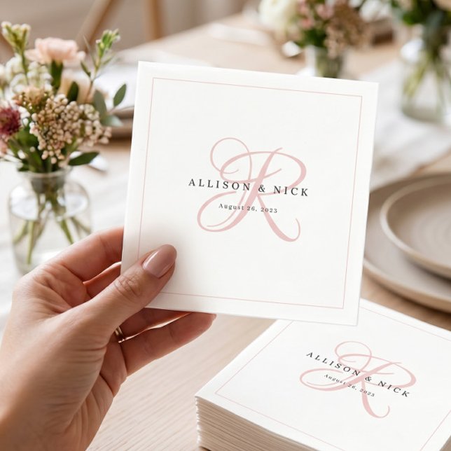 Light Pink Minimalistisch Monogram Wedding Napkins Serviette (Von Creator hochgeladen)