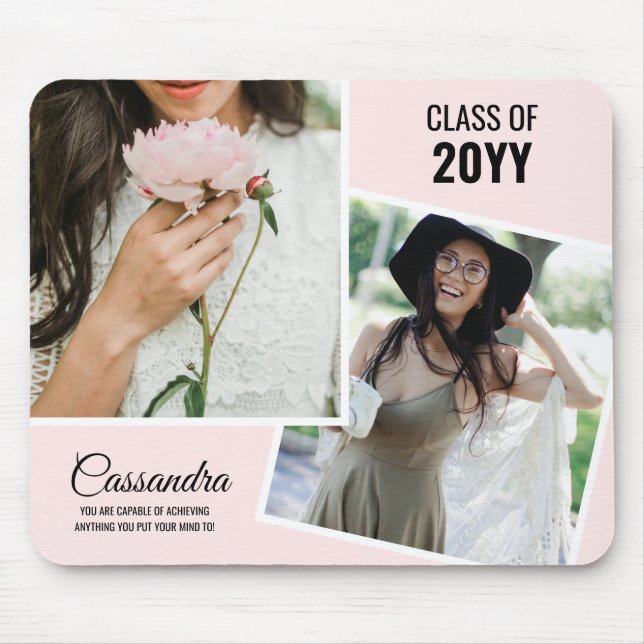 Light Pink Minimalistisch Zwei Foto Graduate Mousepad (Vorne)