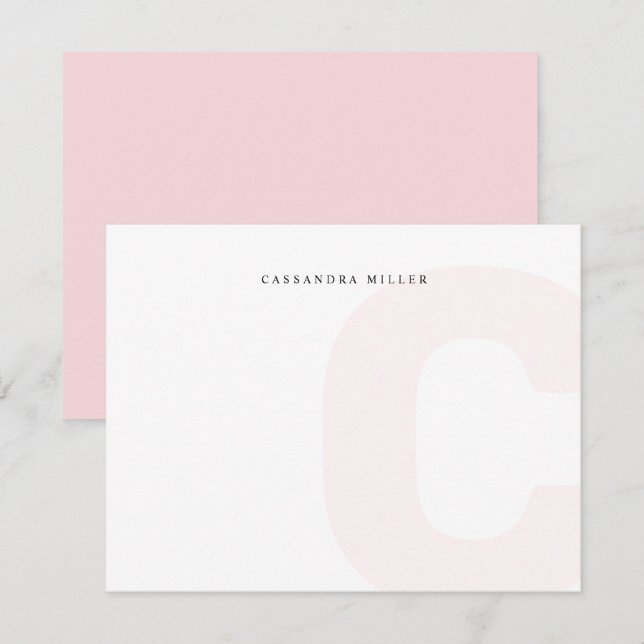 Light Pink Monogram Backname Mitteilungskarte (Vorne/Hinten)