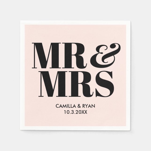 Light Pink Mr. & Mrs. Personalisiert Wedding Napki Serviette (Vorderseite)